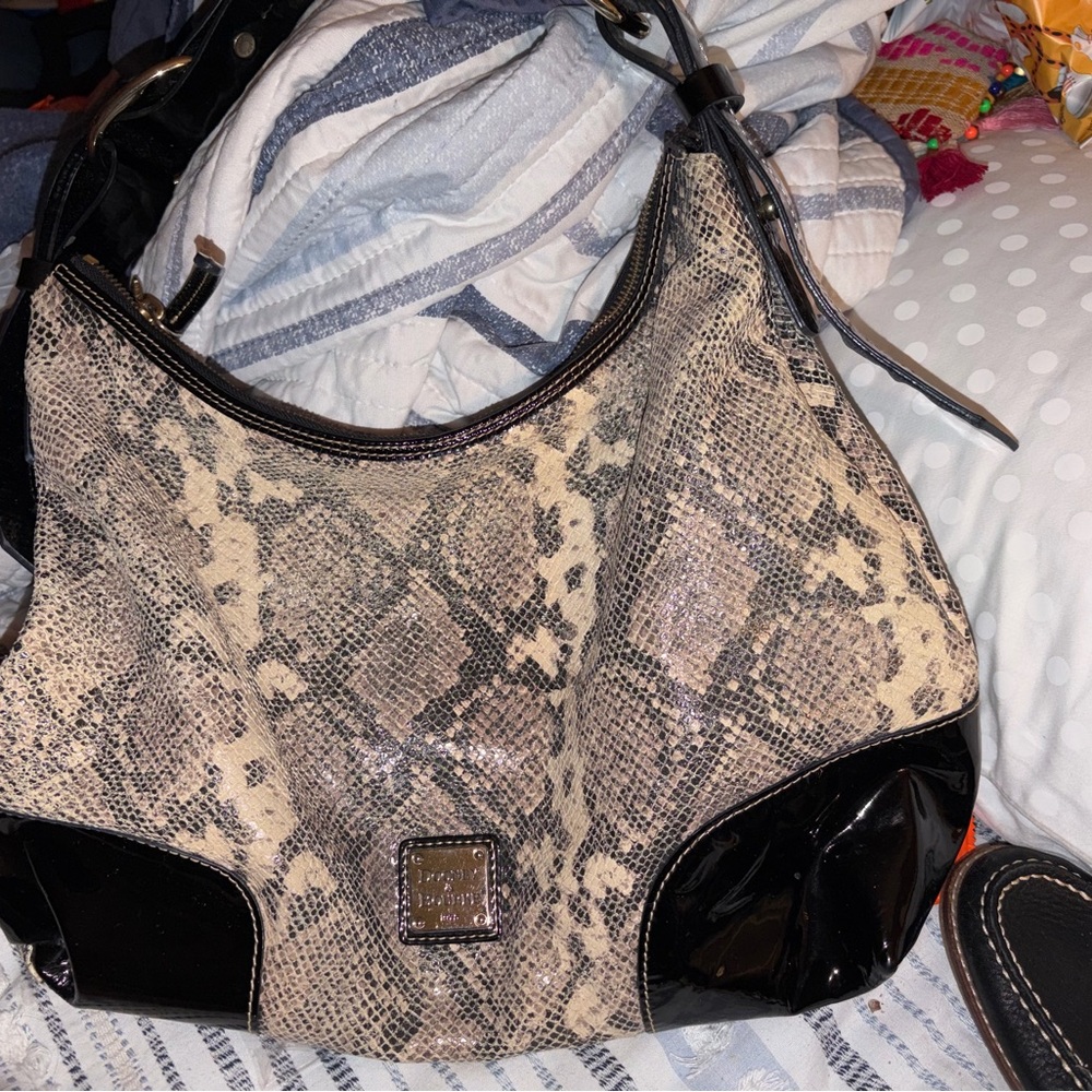Dooney & Bourke Snake Print Hobo Bag - Black and Tan